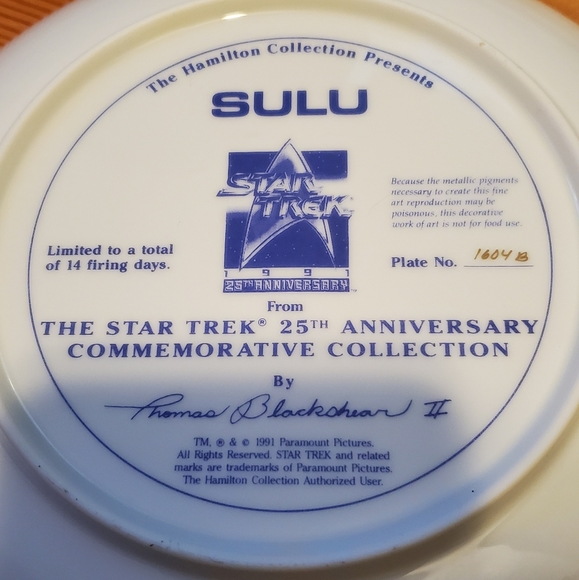 Star Trek Sulu Commemorative Plate! - Picture 3 of 4